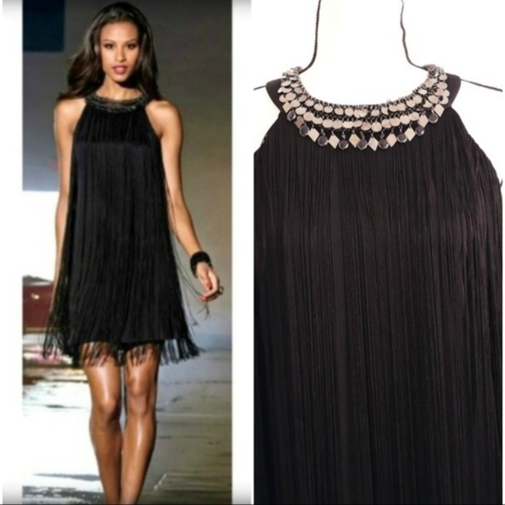 MUSE BLACK FRINGE DRESS SIZE 6